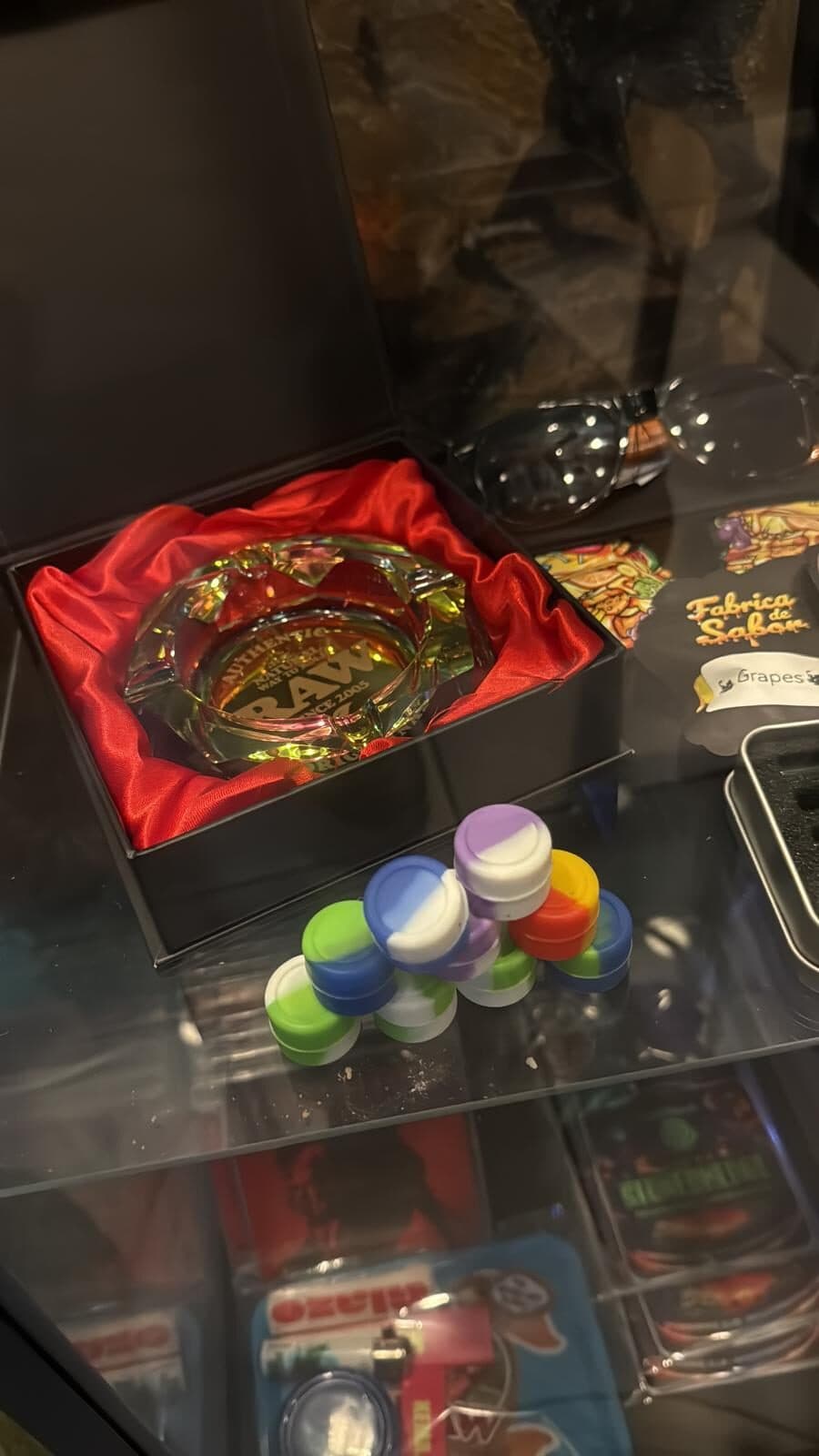 Engraved presentation ashtray in a red silk case